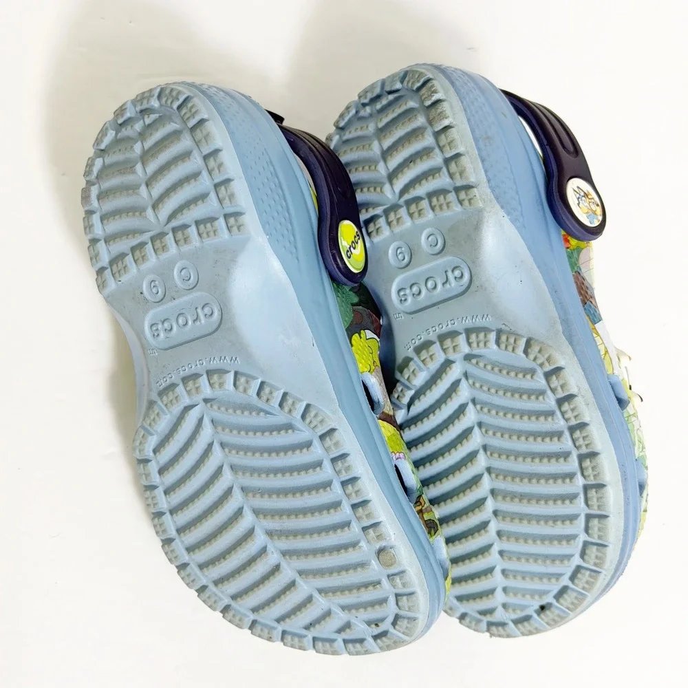 Crocs Clogs Kids Size 9 Blue Bluey Bingo Character Graphic Slip On Shoes